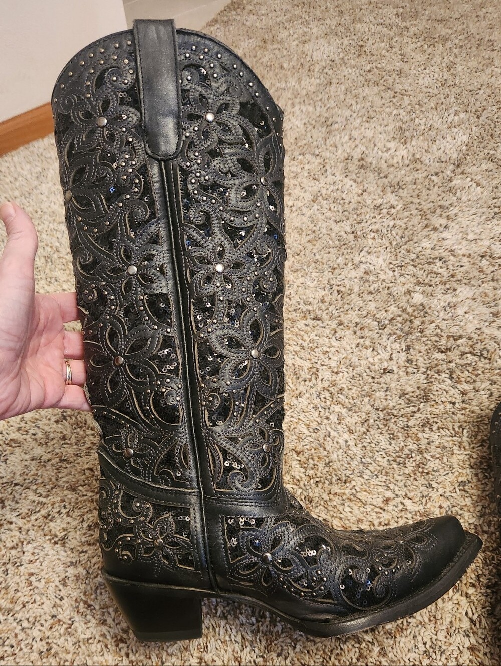 Corral Black Embroidered Western Boots with Glitter Inlay Size 6.5 - Picture 2 of 9